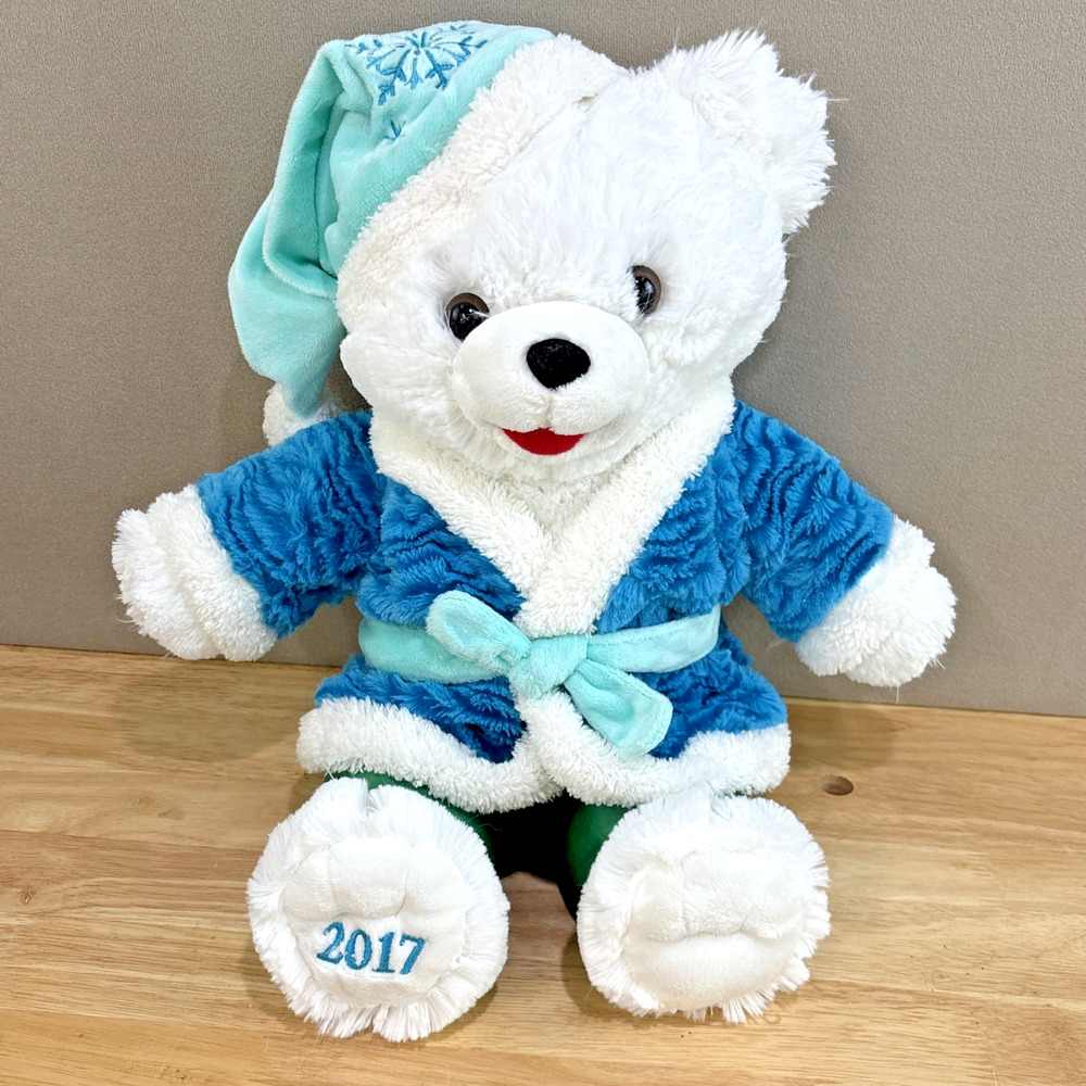 Snowflake Teddy Bear 2017 Plush White Fur Boy Robe Nightcap Holiday